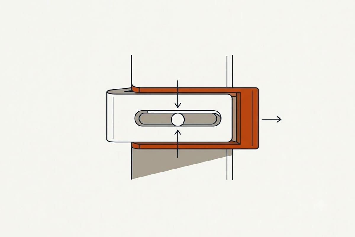 A nail centred in its slot with clearance